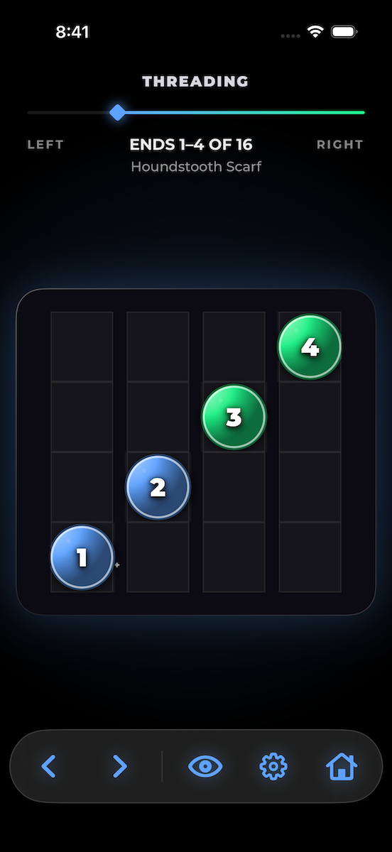 WeavingGem warp threading tracker on iPhone with gemstone beads